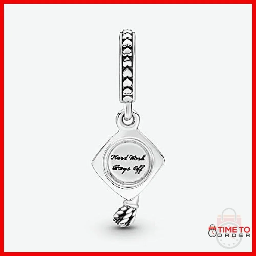Sterling Silver Graduation Cap Charm Dangle for Bracelets Gift Box
